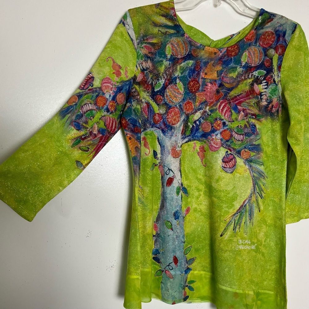 Leoma Lovegrove Lagenlook Top Asymmetrical Glitter Artsy Whimsical Blouse Small - Picture 2 of 10